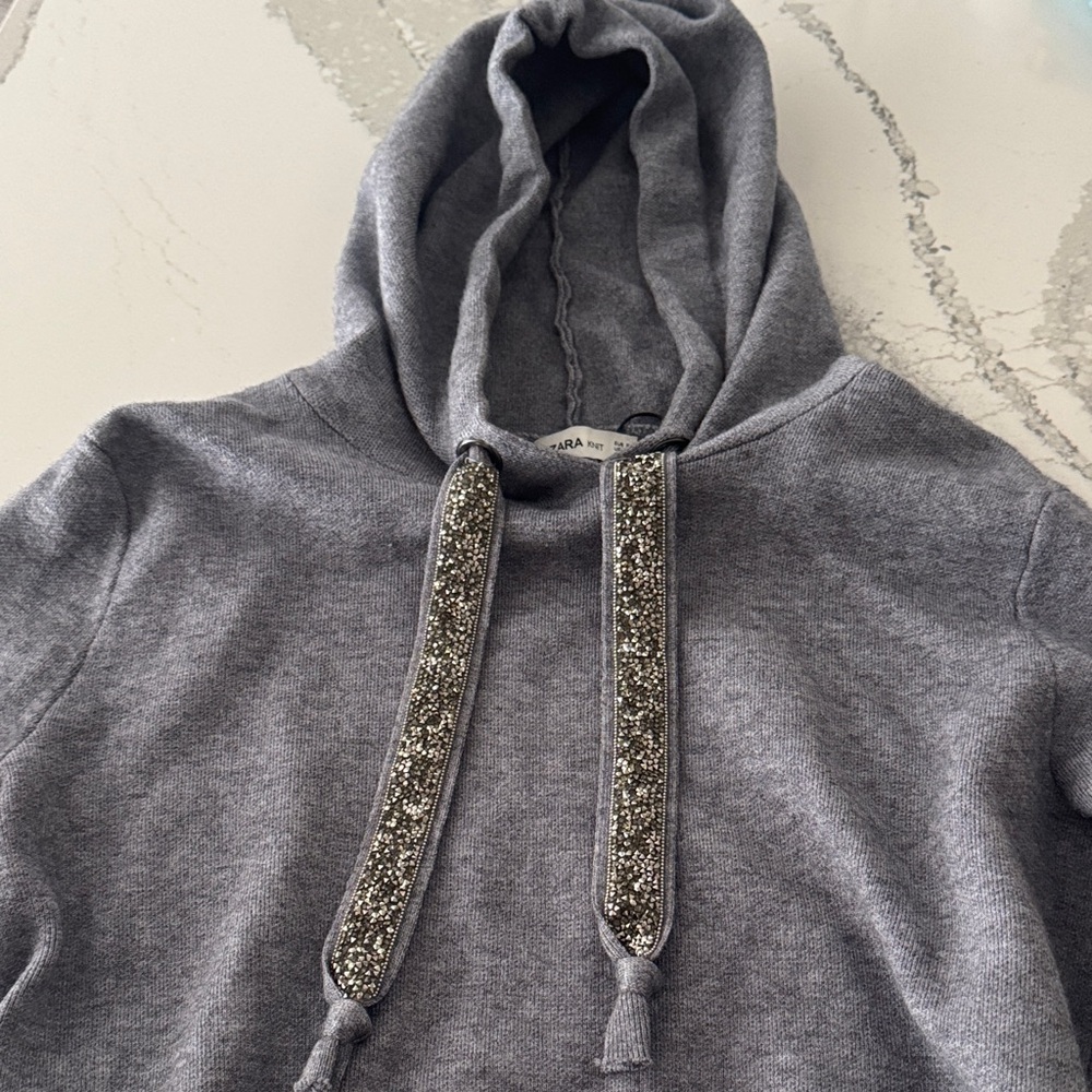 Zara Charcoal Hoodie with Sparkling Drawstrings